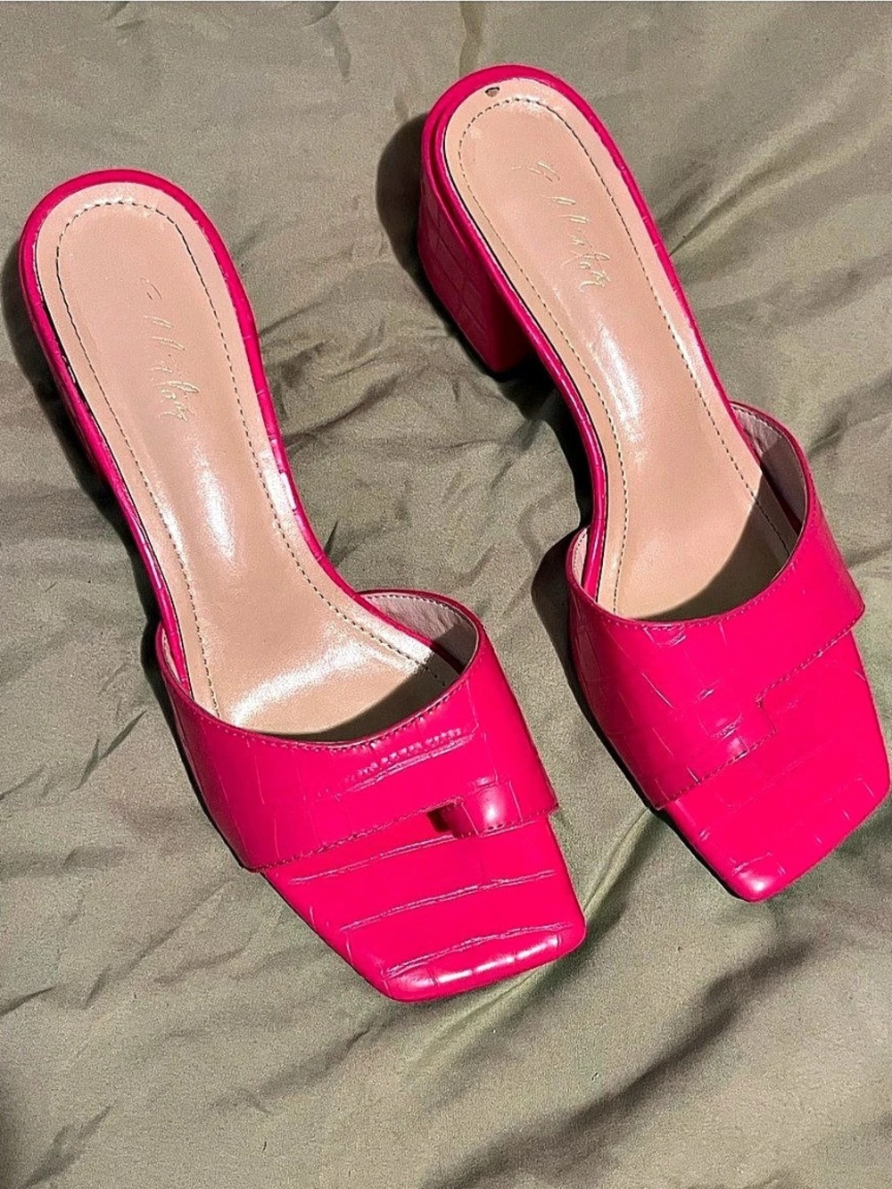 The Ekhator Label Pink Square-Toe Block Heel Mules US 9